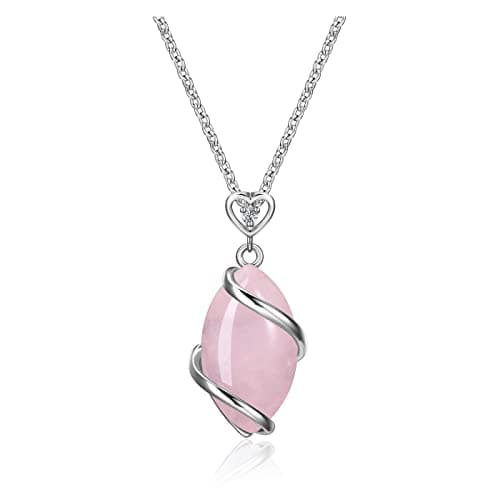 Image of Jovivi Rose Quartz Crystal Necklace Women, Wire Wrapped Natural Pink Gemstone Reiki Healing Stone Pendant Necklace Jewellery Gifts for Her Mum Mothers Day Valentines Christmas, 6.0 grams, 1.0 count