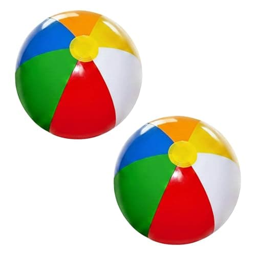Image of SHATCHI 2 Pcs 16 Inch Inflatable Rainbow Beach Ball, Multicolour Blow Up Pool Toy for Swimming Pool Parties, Summer Outdoor Water Games, Holiday Beach Play, Garden Fun and Pool Party Decoration