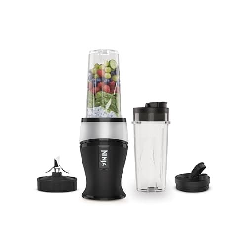 Image of Ninja 700W Slim Blender & Smoothie Maker, 2x 470ml Cups with Spout Lids, Personal Blender, Crush Ice & Frozen Fruit, Silver/Black QB3001UKS