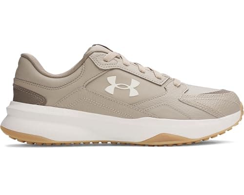 Image of Under Armour Men's Edge Leather, Men's Trainers with Breathable Mesh Upper Layer and Rubber Outsole, Durable and Reliable Gym Shoes,Timberwolf Taupe / White / Summit White,8.5