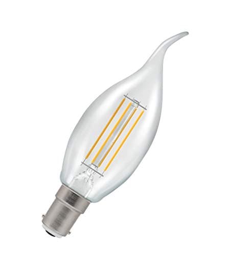 Image of Crompton Lamps LED Bent Tip Candle 5W SBC-B15d Dimmable Filament (40W Equivalent) 2700K Warm White Clear 470lm SBC Small Bayonet B15 Flare-Tip Light Bulb