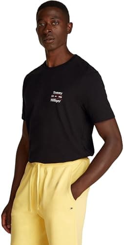 Image of Tommy Hilfiger Men’s Short Sleeve Round Neck Stack T-Shirt, Black (Black), XS
