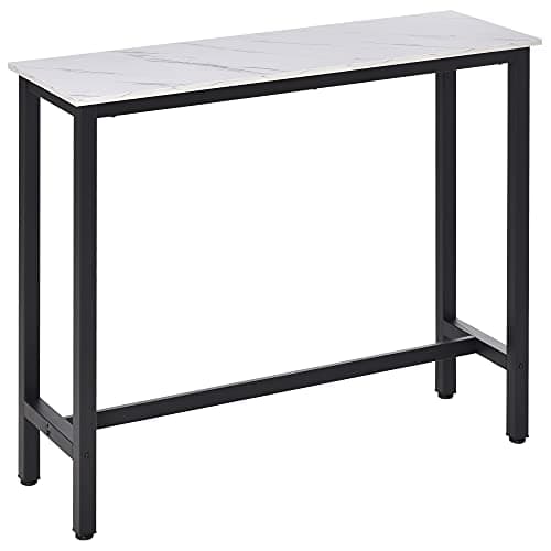 Image of HOMCOM Bar Table Breakfast Marble Grain Dining Table Coffee Table with Adjustable Footpads, 120x40x100cm, White & Black