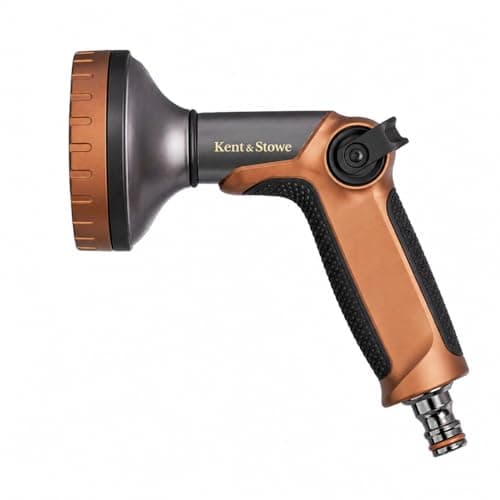 Image of Kent & Stowe Metal Spray Gun 2026 – Heavy Duty Garden Hose Nozzle with 6 Spray Patterns, Zinc Aluminium Alloy Inlet, Thumb Flow Control, Leak-Resistant, Soft Grip Handle