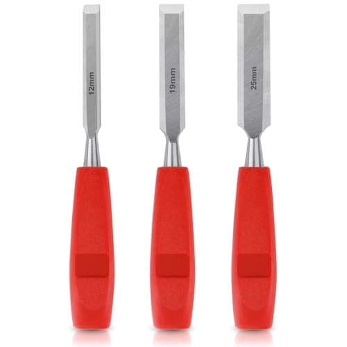 Image of 3 Pcs Chisel Set, Wood Chisels for Woodworking DIY Wood Chisel Sets with Bevel Edge, Carpenters Carving Tools Non-Slip Handle, Hand Woodworking Tools for Carpentry Joinery Sculpting 12mm, 19mm, 25mm