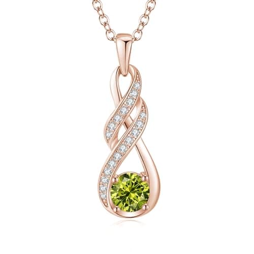 Image of LOCIBLO August Birthstone Necklaces for Women 925 Sterling Silver Infinity Pendant 18K Rose Gold Plated Green Created Peridot Necklace Jewellery for Her, 16"+2"