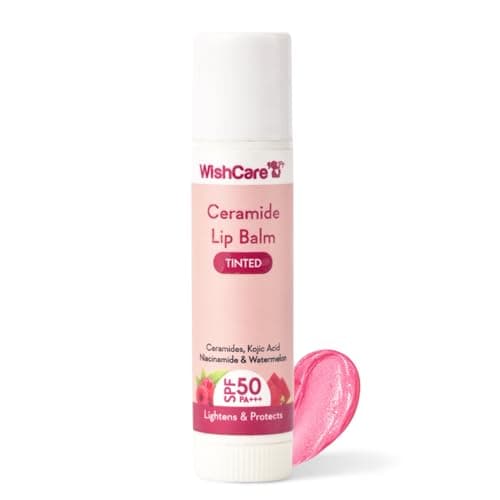 Image of WishCare Tinted Ceramide Lip Balm with SPF50 PA+++ - Kojic Acid & Niacinamide - For Lip Lightening & Protection 5gm