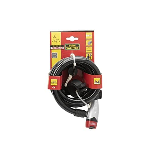 Image of Burg-Wächter Spiral Cable Lock, Key Hole Cover, Pin Cylinders, Reflective Cable Sheath, 2 Keys, Length: 180 cm, 1650 180 REFLEX, Black/Grey