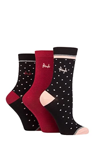 Image of Pringle Ladies Patterned Cotton and Recycled Polyester Socks Pack of 3 Small Polka Dot Black 4-8