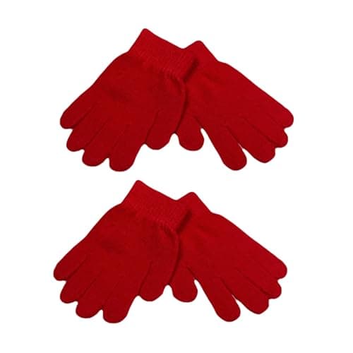 Image of WESTEND CHOICE Kids Gloves 2 Pairs Boys Girls Winter Warm Magic Gloves Children's Stretch Unisex School Knitted Gloves Age 3-7 (Red)