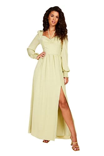 Image of Little Mistress Chartreuse Check Tie Neck Maxi Dress