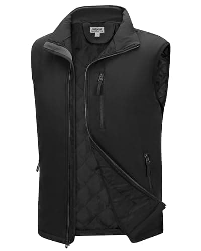 Image of Outdoor Ventures Men's Softshell Puffer Gilet Waterproof Hydrid Gilet Windproof Outerwear Vest Winter Padded Bodywarmer Insulted Jacket with 4 Pockets for Running Cycling Hiking Golf Black M