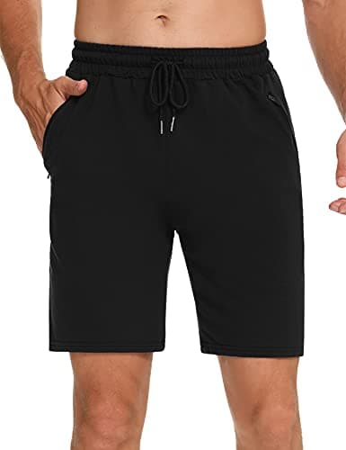 Image of Wayleb Men's Sports Shorts Cotton Summer Running Training Workout Shorts with Zipper Pockets Elastic Waist Jogging Gym Athletic Shorts,Black,M