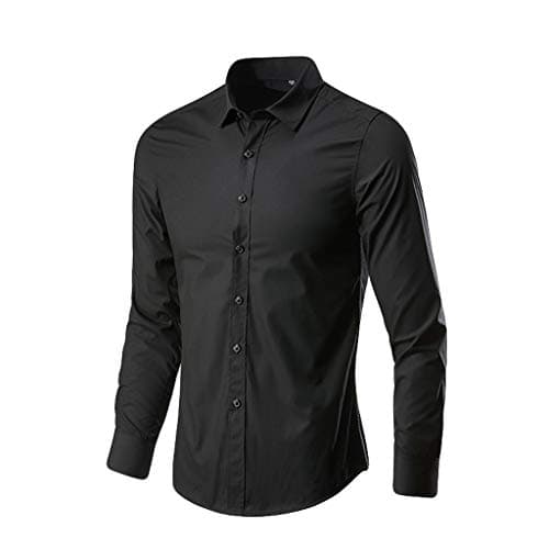 Image of Mens Shirts Long Sleeve Dress Shirts for Men Adult Office Wear Work Shirt Wrinkle Free Long Sleeve Formal Dress Shirt Button Down Business Casual Mens Tops Comfy Lounge Round Neck Tops T-Shirt Black