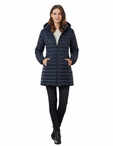 Image of kraftd Womens Winter Lightweight Puffer Jacket Quilted Padded Down Coat With Detachable Hood Central Zip Best for Autumn Winter, Outdoors & Travelling (Navy, 10)