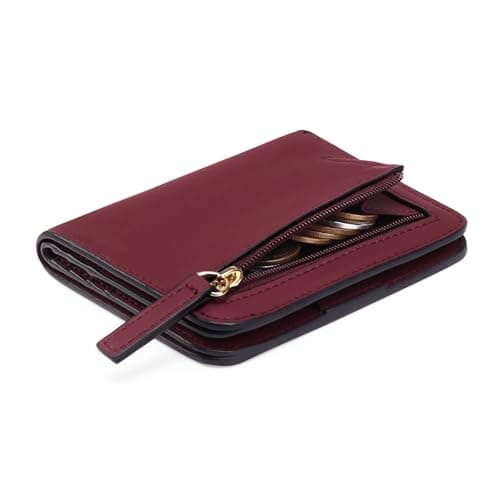Image of GAEKEAO Women's Wallet RFID Blocking Leather Compact Bi-fold Wallet for Woman Zipper Coin Pocket Small Ladies Purse with ID Window Wine Red