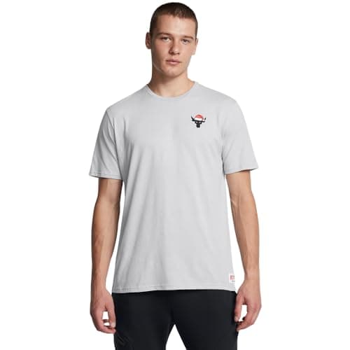 Image of Under Armour Men's Project Rock Red One Sleighin Gains Short Sleeve T Shirt, (011) Mod Gray Medium Heather / / Black, Large