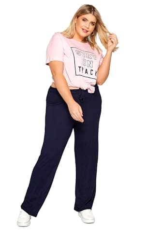 Image of Yours Curve Blue Wide Leg Pull On Stretch Jersey Yoga Pants - Women's - Plus Size Curve