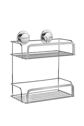 Image of Croydex Stick 'N' Lock™ Two Tier Shower Caddy - No Drilling Bathroom Storage Solution, Self Adhesive Shower Caddy, Elegant Chrome Bathroom Accessory, Easy to Clean