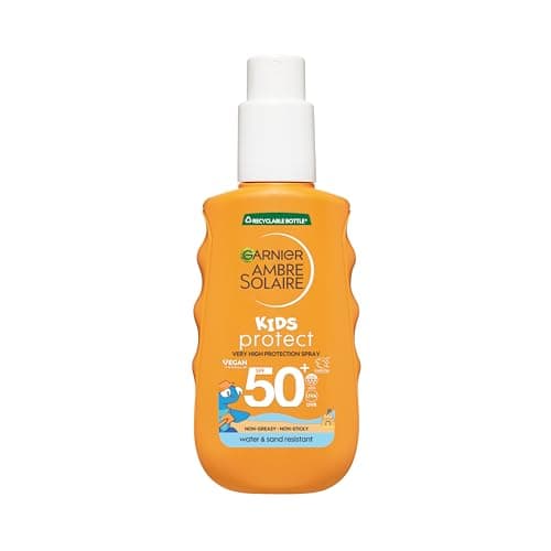 Image of Garnier Ambre Solaire Kids Sun Spray Hydra Kids SPF50 (150ml), Sunscreen SPF 50, High UVA UVB Protection, Water Resistant, Does Not Stick to Sand, Non-Greasy, Fast Absorbing, Easy Apply