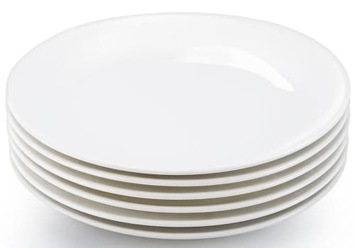 Image of Preocea 6 Pack Dinner Plates, 25.4 cm White Porcelain Kitchen Plates, Ceramic Round Plate, Round Dessert Salad Plate for Kitchen Serving & Everyday Use, Microwave & Dishwasher Safe