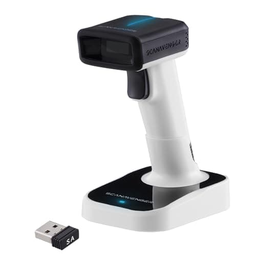 Image of ScanAvenger Wireless 1D&2D with Stand Bluetooth Barcode Scanner: Cordless, Rechargeable, Inventory Management Handheld, USB Bar Code/QR Reader (1D&2D Barcode Scanner With Upgraded Next Gen Stand)