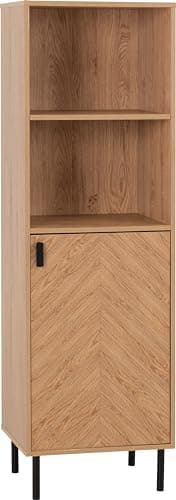 Image of Seconique Leon 1 Door 2 Shelf Cabinet in Medium Oak Effect