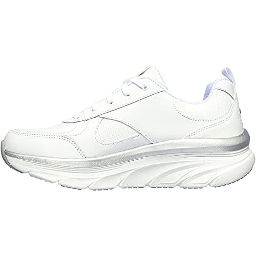 Image of Skechers Women's D'LUX Walker Sneaker, White Leather/Silver Trim , 3 UK medium