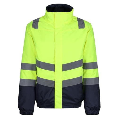 Image of Regatta Mens Professional Hi Vis Reflective Bomber Jacket, Yellow/Navy, XL EU