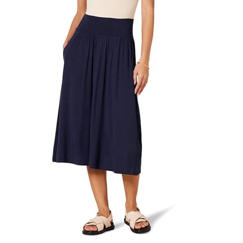 Image of Amazon Essentials Women's Jersey Pull-on Midi-Length Skirt, Navy, XXL