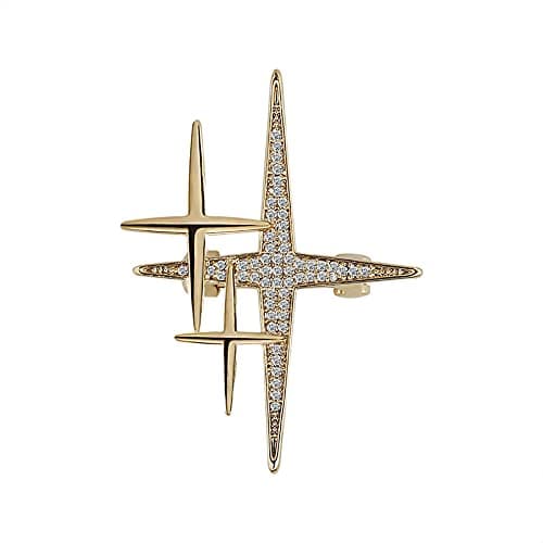 Image of 14K Gold Plated Cross Star Lapel Brooch Pin for Women Girls Men CZ Crystal Starburst Clip Sweater Collar Scarves Dress Jackets Backpacks Badge Corsage Brooches Pins Dainty Jewelry Gifts Accessories