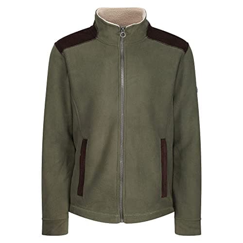 Image of Regatta Professional Mens Full Zip Fleece Jacket, Logo, Elbow Patches, Standing Collar, 2 Front Pockets, Long-Sleeved, Dark Khaki, S