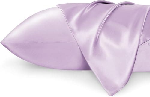 Image of Bedsure Satin Pillowcase for Hair - Similar to Silk Pillowcase, Cooling Pillow Cases 2 Pack with Envelope Closure, Gifts for Women, Queen & Standard Size 50x75 cm, Misty Lilac Purple