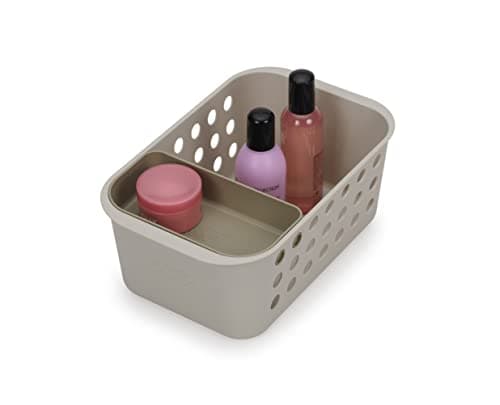 Image of Joseph Joseph EasyStore - Bathroom essentials Storage Basket Organiser with Moveable tray, Small- Ecru