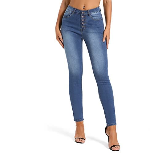 Image of MIRLCIMR Womens High Waist Stretch Pants 5 Button Push Up Butt Lifting Skinny Colombian Jeans,Dark Blue,12