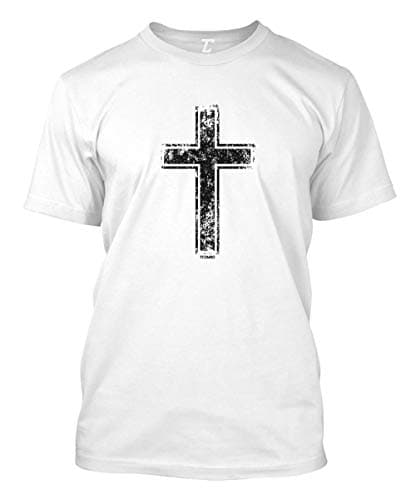 Image of Distressed Cross - Religious Christian Christ Men's T-Shirt - White - Large