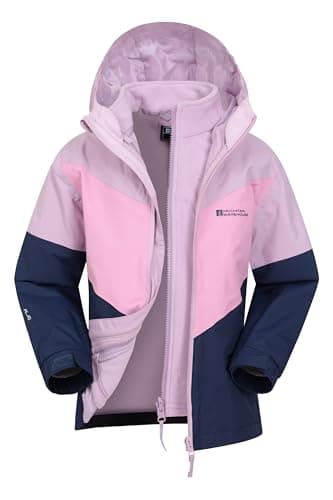 Image of Mountain Warehouse Lightning 3 in 1 Kids Waterproof Jacket - Taped Seams Triclimate Jacket, Detachable Hood, Inner Fleece Kids Coat - For Spring Summer, Walking Dark Blue Kids Size 5-6 Years