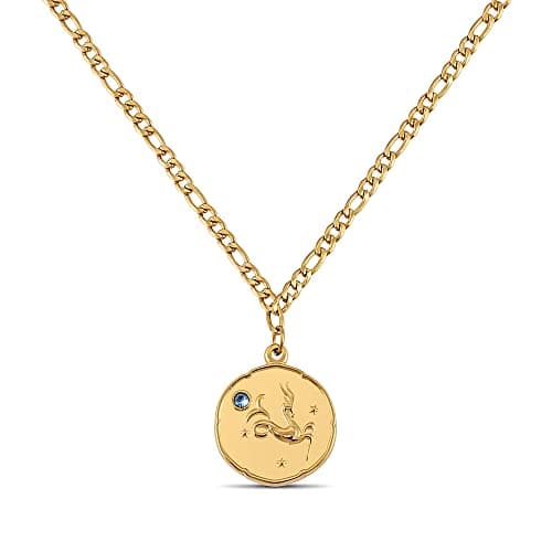 Image of Capricorn constellation gold necklace with birthstone for women | 18k gold-plated necklace with zodiac pendant
