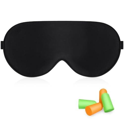 Image of Gritin Silk Sleep Mask, Eye Mask for Sleeping, Light-Blackout Design Ultra Soft & Comfortable, 100% Natural Silk Sleeping Eye Blinder with Adjustable Strap and Ear Plug for Men&Women/Travel Essentials
