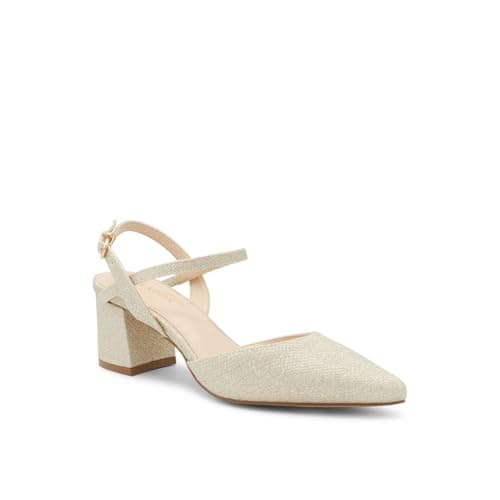 Image of Paradox London Kendra Court Shoes, Faux Leather, Block Heel, Ankle Strap, Pointed Toe, Casual (Champagne, UK Footwear Size System, Adult, Women, Numeric, Medium, 9)