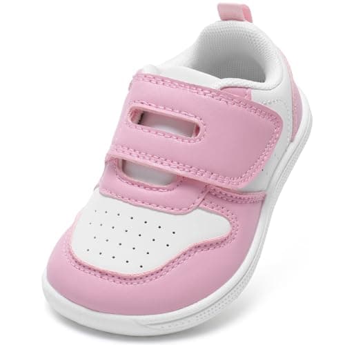Image of STQ KIDS Girls Trainers Toddler Wide Toe Box Barefoot Shoes Zero Drop First Walking Shoe Lightweight Soft School Running Tennis Sneaker Daycare Sports Pink White 10 UK Little Kid