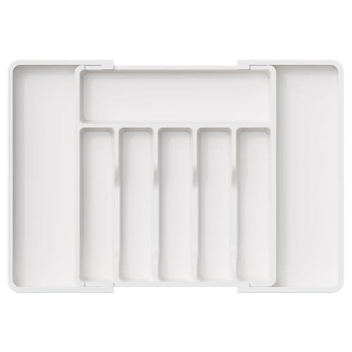 Image of Lifewit Extendable Cutlery Drawer Organiser, Adjustable Cutlery Tray, Plastic Adjustable Kitchen Storage Dividers for Utensil Spoons Forks Knives, 8 Compartments, 33-57 x 38cm, White