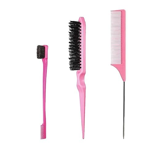 Image of Lmyzcbzl Hair Styling Comb Set, 3 Pcs Double Sided Hair Edge Brush, Rat Tail Comb, Plastic Bristle Hair Brush