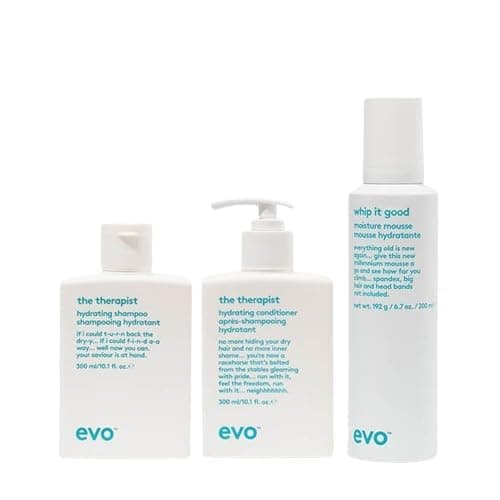 Image of EVO Moisture-Rich Trio - The Therapist Hydrating Shampoo & Conditioner with Whip It Good Moisture Mousse - Protects Color Treated Hair