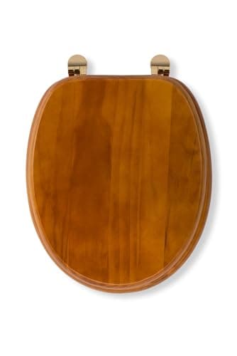 Image of Croydex Antique Solid Pine Toilet Seat - Ergonomically Shaped for Comfort, Adjustable Hinges 110-200mm, Brass Fixings, All Fittings Included, 48x38x7cm, Easy to Install Wooden Toilet Seat