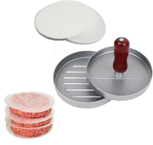 Image of winmiya Aluminum Burger Press with 100 Wax Paper Non-Stick Meat Patty Hamburger Press Burger Maker for BBQ Baking Stuffed Burgers Beef Burger