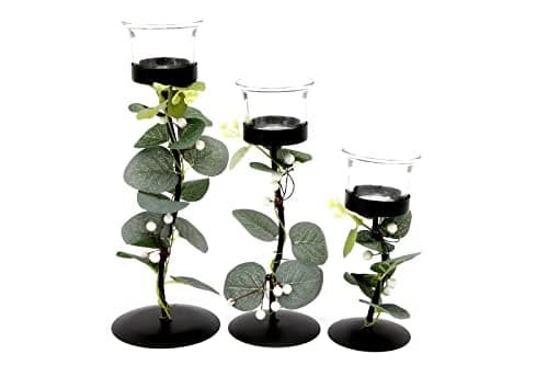 Image of HoitoDeals Set of 3 Eucalyptus Dressed Tealight Holders For Home, Office, Table Christmas Decor Novelty Ornament