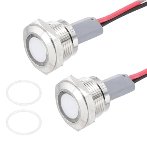 Image of PATIKIL 2Pcs 16mm(5/8") Indicator Light,12V-24V AC/DC 20mA LED Metal Signal Lamp Waterproof IP67 Flat Head Signal Lights with 205mm(8") Cable for Boat Car,White