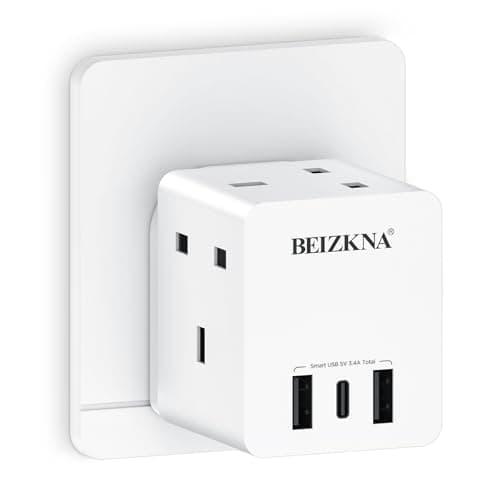 Image of Multi Plug Adapter with 3 USB 3 Way Plug Adaptor Extension Socket Block Cube Multiplug with USB C Slots Electrical Power Multiple Extender 13A UK 3 Pin 3250W Wall Multi Plug for Home Office Kitchen