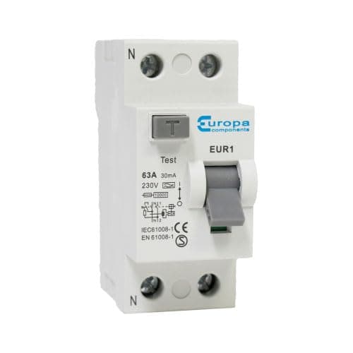 Image of Europa EUR163.30/2A 63Amp 30mA Double Pole RCD Current Circuit Breaker Type A